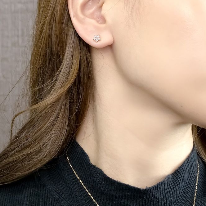 フラワー 花 プラチナ キャッチのいらないピアス レディース 片耳 ダイヤモンド 0.13ct pt900 ピアス つけっぱなし キャッチナッシャー 230726101d SWAA392