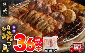 職人串打ちの本格焼き鳥36本!!≪みやこんじょ特急便≫_LG8-3301-Q_(都城市) 焼鳥串 生冷凍串 冷凍生肉 もも 皮 手羽 小肉 砂肝 ぼんじり ねぎま ハラミ せせり つくね ふりそで 6本入り 6P 計1.2kg BBQ 鶏肉 国産 小分け