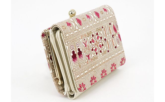 【文庫屋大関】三つ折りミニ財布　アポロン（ピンク）【皮革工芸品】 ファッション 小物 民芸品 お札 カード 小銭 手のひらサイズ コンパクト 大人かわいい 牛革 手作り 国産 