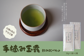 宇治茶　手摘み玉露飲み比べセット 50g×2袋　〈お茶 茶 玉露 緑茶 茶葉 手摘み 飲料 飲み比べ 日本茶 コク 旨味 新鮮 茶葉 伝統製法 まろやか 加工食品〉 飲み物 