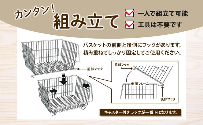 4段 バスケットラック バスケット 50 幅51cm 奥行40cm 高さ26cm×4段  キャスター付き 四段ワゴン ランドリー クローゼット 衣類収納 ステラ金属 岐阜県 安八町