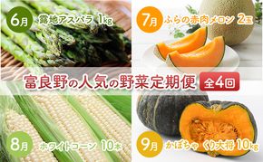 2026年夏～発送 富良野の人気の野菜 定期便 年4回  北海道 富良野産 とうもろこし メロン かぼちゃ 野菜 ふらの とうきび アスパラ かぼちゃ 美味しい 甘い 