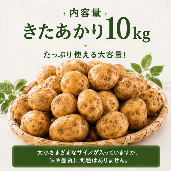 じゃがいも きたあかり 10kg 産地直送 農家直送 野菜 キタアカリ  甘い ホクホク ポテトサラダ コロッケ じゃがバター 常温 保存 備蓄 大容量 サイズ 不揃い 混合 家庭用 おうちごはん 送料無料　大河原町