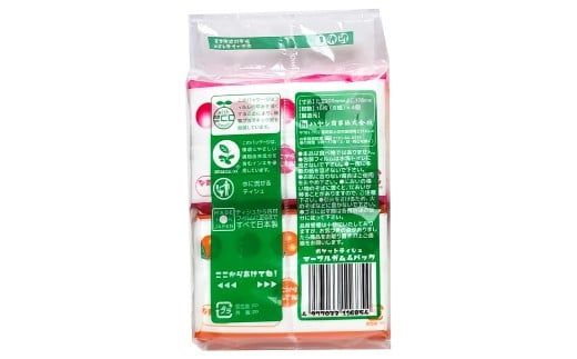 ポケットティッシュ マーブルガム4P150個入り ティッシュ ティッシュペーパー 天然パルプ100% 日本製 駄菓子 だがし 水に流せる 日用品 消耗品 お出掛け 学校【ハヤシ商事株式会社】 [BQAD036]