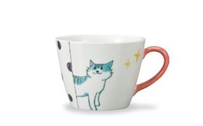 九谷焼　マグカップ　水玉ねこ　岡田絹代作 a04 工芸品 