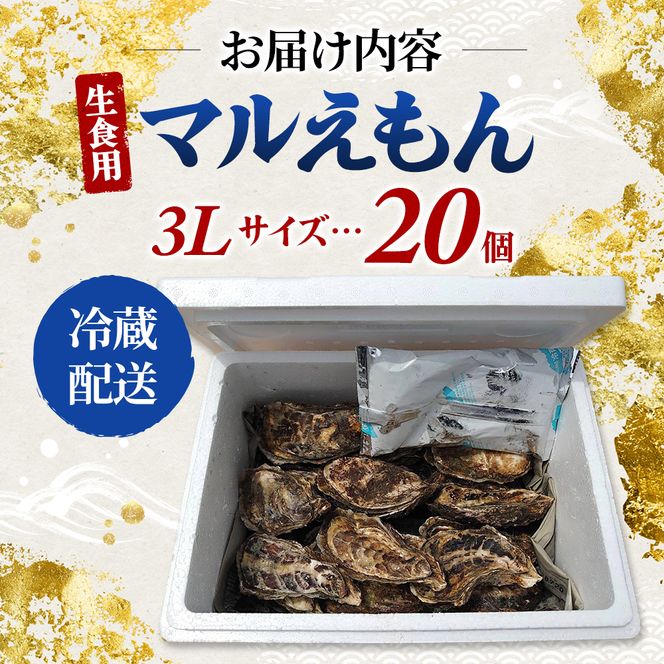 牡蠣 厚岸のブランド牡蠣 マルえもん 3Lサイズ 20個 生食用 魚貝類 海鮮 海のミルク 国産 生食用殻付き牡蠣 まろやか クリーミー 食べやすい品種 海の香り 牡蠣の酒蒸し 焼き牡蠣 マルえもん