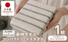 G5525 ALOHAS コンパクトフェイスタオル(アイボリー×グレーストライプ)　1枚【泉州タオル 国産 吸水 たおる 普段使い  シンプル 日用品】