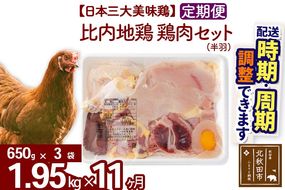 《定期便11ヶ月》 比内地鶏 鶏肉セット（半羽） 1.95kg（650g×3袋）×11回 計21.45kg 時期選べる お届け周期調整可能 11か月 11ヵ月 11カ月 11ケ月 21.45キロ 国産 冷凍 鶏肉 鳥肉 とり肉|jaat-031811