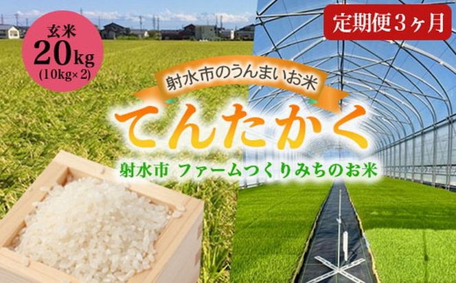 【3ヶ月定期便】【射水市】【射水の美味しいお米】ファームつくりみちのお米 作道米 R8年度産てんたかく20kg（10kg×2）【玄米】｜米 こめ コメ てんたかく 天高く 玄米 ブランド米 銘柄米 人気 ランキング 富山 富山米 北陸 北陸米 富山てんたかく 北陸てんたかく 玄米てんたかく 20キロ 20キロ米 20kg 20kg米 ※離島への配送不可