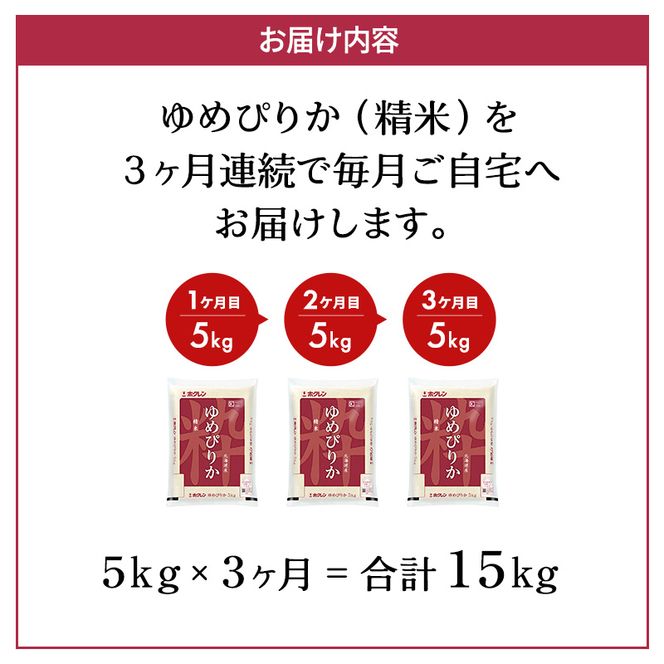 3ヵ月 定期便 ホクレンゆめぴりか（精米5kg）精米 ANA機内食採用 お米 白米 国産 北海道 こめ コメ [JA新おたる]