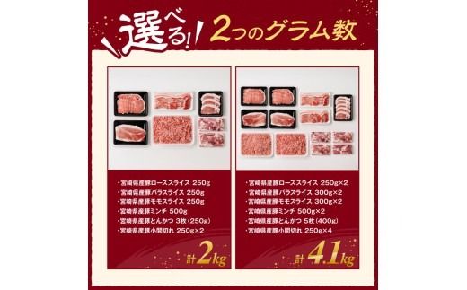 ※発送時期・グラム数が選べる※宮崎県産豚肉　6種得々セット2kg～4.1kg 【 肉 豚肉 生姜焼き とんかつ ハンバーグ 】[C11124][C11117]