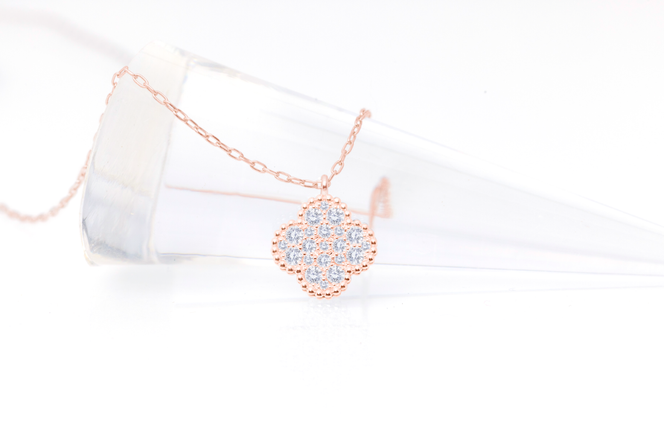 ダイヤモンド ネックレス クローバー 0.3ct K18 ピンクゴールド ジュエリー ダイヤ 18金 山梨 H-4861 SWCI016-pg