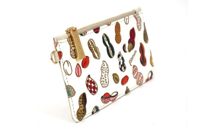 【文庫屋大関】すっきりカードケース　ピーナッツ【皮革工芸品】 ファッション小物 雑貨 フラグメントケース 小銭入れ付き 収納 スマート 日本製 食べ物 