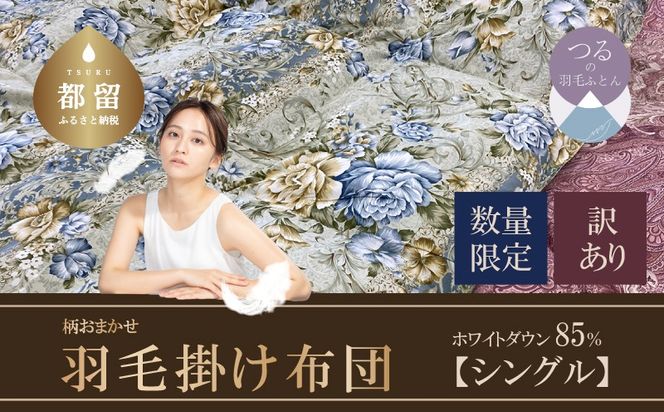 AA087【数量限定・訳あり】羽毛布団　シングル　ホワイトダウン８５％使用　【柄お任せ】