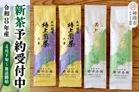 【新茶受付中4月末～発送開始】「極上煎茶」2本・「特上煎茶」八重2本飲み比べセット【佐賀県産 銘茶 嬉野茶 知覧茶 まろやか コク 香り】(H047122)