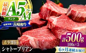 【6回定期便】シャトーブリアン 長崎和牛 500g（100g×5）/ A4 A5 ヒレ ステーキ 赤身 フィレ しゃとーぶりあん 国産 和牛 牛肉 / 南島原市 / 肉のくまもと屋株式会社[SHD039]