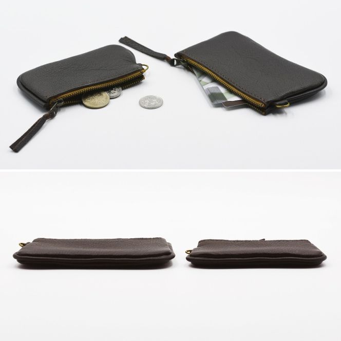 益子の革工房maharoのファスナーコインケース・カードケースセット　ダークブラウン｜栃木県 益子町 ふるさと納税 コインケース カードケース 2個セット 牛革 手作り（AX133-3）