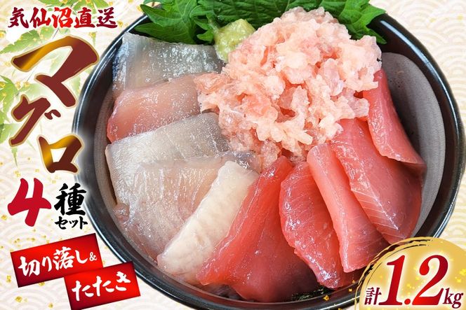 まぐろ 気仙沼直送 マグロ 切り落し 4品 セット 計1.2kg [北興物産 宮城県 気仙沼市 20565058] 鮪 魚 鮮魚 刺身 刺し身 さしみ 冷凍 個包装 海鮮丼 丼 魚介 魚介類