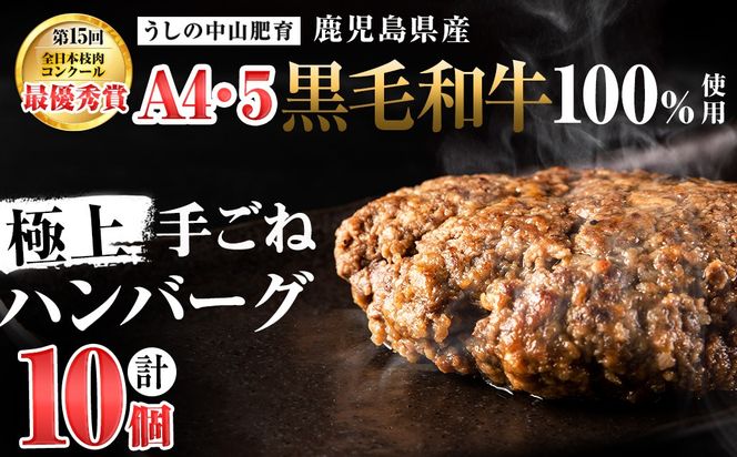 【志布志市制20周年記念】＜A4・A5等級＞鹿児島県産 黒毛和牛100%使用極上手ごねハンバーグ( 計1.5kg/150g×10個) a4-102