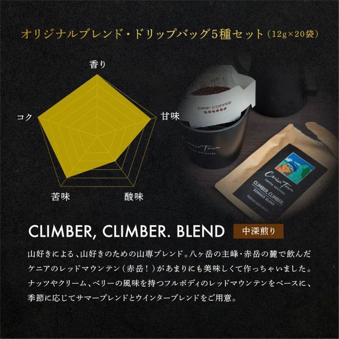 3ヵ月定期便【CRUISE TOWN COFFEE ROASTERS】オリジナルブレンド・ドリップバッグ5種セット（12g×20袋） 飲み物 飲料 ドリンク コーヒーブレイク ドリップコーヒー 手軽 