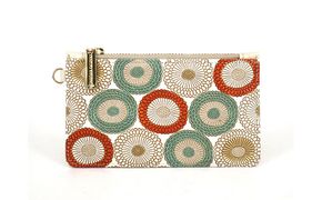 【文庫屋大関】すっきりカードケース　笠菊＜若草＞【皮革工芸品】 ファッション小物 雑貨 フラグメントケース 小銭入れ付き 収納 スマート 日本製 花柄 キク 