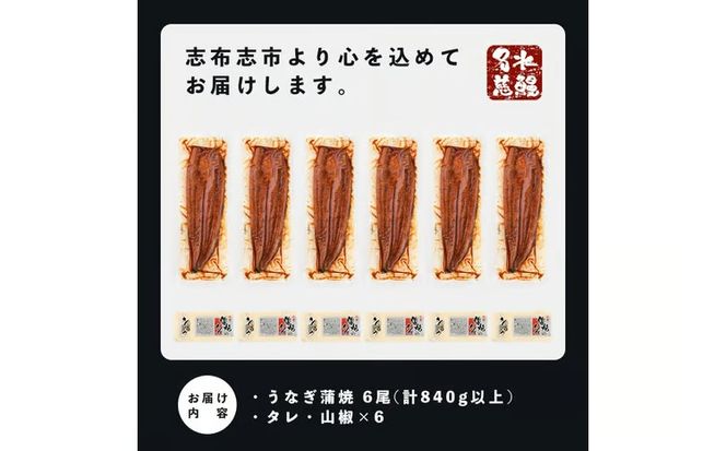 鹿児島県産うなぎ蒲焼 名水慈鰻 6尾＜計840g以上＞ c0-147
