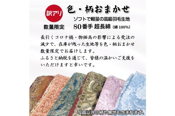 訳あり 羽毛布団 シングル 冬用 色柄おまかせ 掛け布団 冬 本掛け ブルガリア産 ホワイトダックダウン 93％ 1.3kg 400dp 80番手 サテン 布団 ふとん 羽毛ふとん 掛布団 日本製 数量限定 寝具 羽毛掛け布団 訳アリ ダウン ダウンケット [川村羽毛 山梨県 韮崎市 20743597]