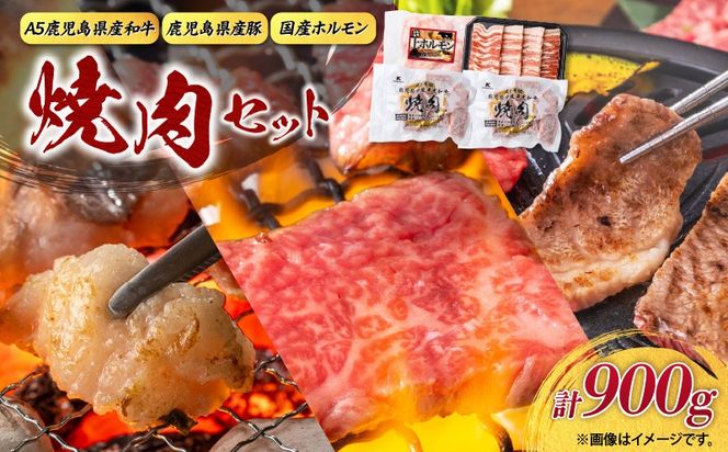 【A5和牛・豚・ホルモン】焼肉セット900g　K002-055