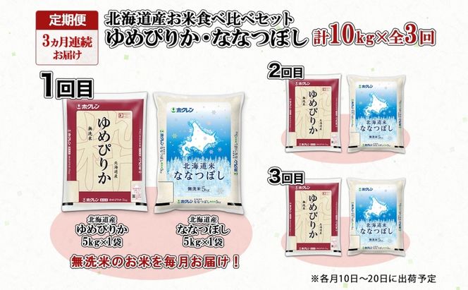 定期便 3ヵ月連続3回 北海道産 ゆめぴりか ななつぼし 食べ比べ セット 無洗米 5kg 各1袋 計10kg 米 特A 白米 お取り寄せ ごはん ブランド米 ようてい農業協同組合 ホクレン 送料無料 北海道 倶知安町 お米 加工食品 惣菜 