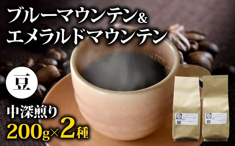 コーヒー豆 400g ブルーマウンテン エメラルドマウンテン 各200gセット メール便でお届け コーヒー 高級 美味しい 鮮度 新鮮 自家焙煎 珈琲 藤枝市 静岡県 [PT0206-000004]