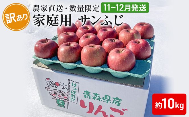 【 農家直送 数量限定 】 11～12月発送 家庭用 サンふじ 約 10kg 【 訳あり 】  果物 フルーツ 青森りんご シャキシャキ 