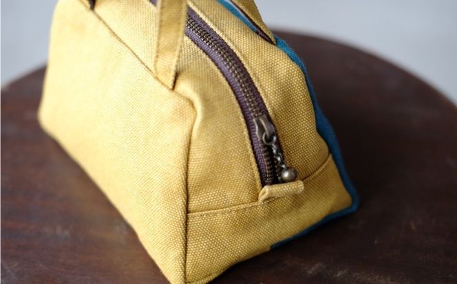 経浮花織 ランチポーチ 瓢虫柄 (黄色・青緑系織物) ハンドバッグ 手提げバッグ 小さめ おしゃれ レディース 沖縄市 / FABRIC SHOP MINAMI[BCCS001-02]