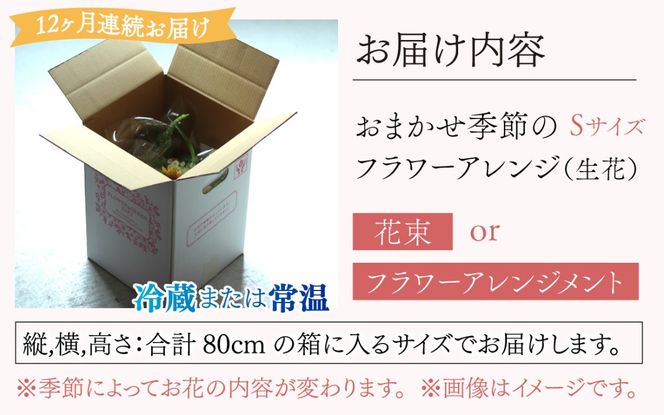 【定期便12回】母の日アレンジok おまかせ季節のフラワーアレンジ（生花）Ｓサイズ×12ヶ月【母の日申込期日：4/26（日）まで】【母の日発送予定日：～5/11（月）まで】お好み 日時指定可能