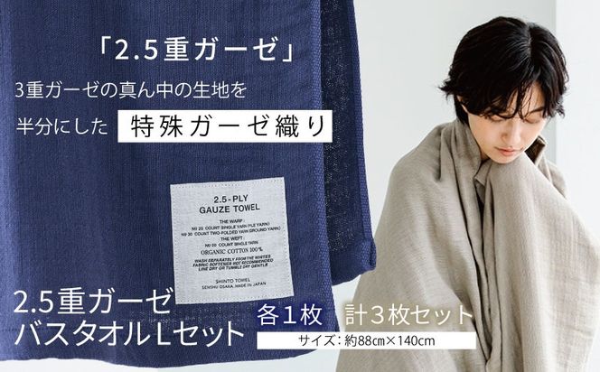 TST0007 【高島屋選定品】SHINTO TOWEL 2.5重ガーゼ バスタオル Lセット 計3枚