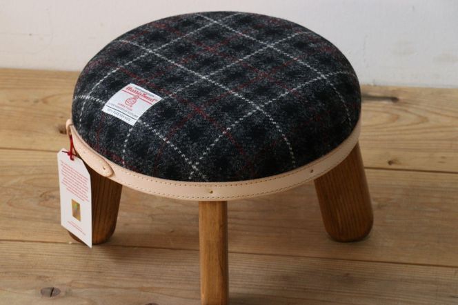 まぁるいスツール【ブラック＆グレーチェック】 子供 椅子イスキッズ HARRIS TWEED（ハリスツイード）家具 	Z111VC02