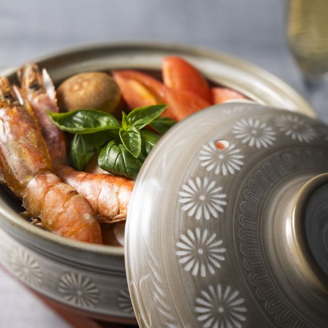 【萬古焼（ばんこやき）】銀峯三島 11号土鍋-[G34]