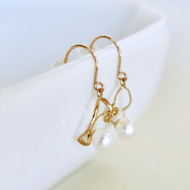 K10YG(10金) イエローゴールド 揺れる シトリン&パール ピアス 保証書付 G-034 242-044-c