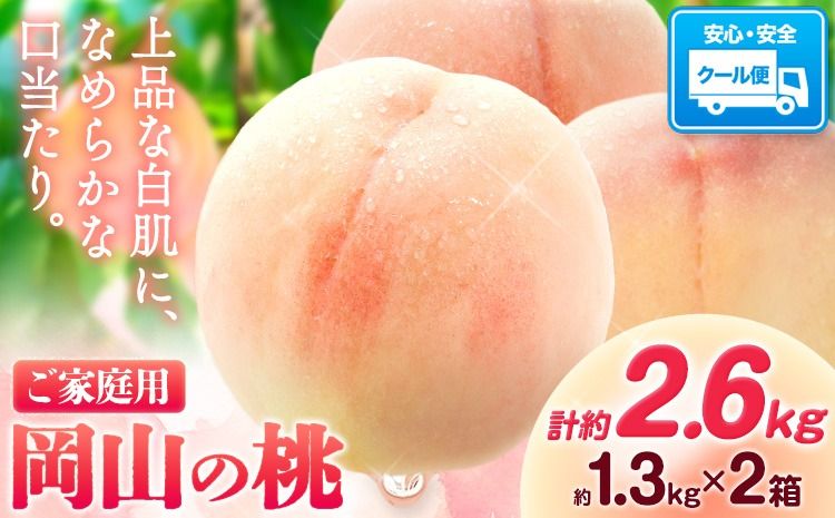 [豊作につき特別寄附額]最短翌日発送! 桃 岡山の桃 計約2.6kg(約1.3kg×2箱)[1-5営業日出荷] ご家庭用 訳あり 白桃 岡山県 笠岡市 モモ もも 先行予約 送料無料 清水白桃 白鳳 白麗---kasaoka_zsy_416_1313_s---