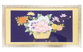 額装用 日本刺繍 「花かご」台生地「紫」×額装「シルバー」 刺繍 伝統工芸 愛西市 / 百武打敷店[AEBR011]