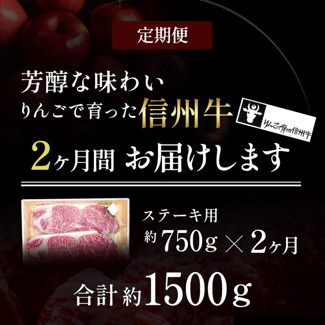定期便 2ヶ月 りんごで育った信州牛 ステーキ用 250g 3枚入り【 牛肉 信州牛 サーロインステーキ 黒毛和牛 サーロイン ステーキ 肉 お肉 牛 和牛 焼き肉 BBQ バーベキュー ギフト 冷蔵 長野県 長野 定期 お楽しみ 2回 】 