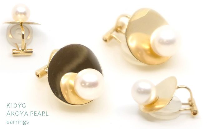 K10　イエローゴールド　アコヤパール　イヤリング　管理番号684239 218-185