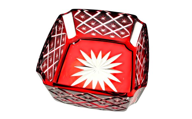 紅　四角鉢　矢来に星繋ぎ　食器 器 小鉢 インテリア ソーダガラス 江戸切子 民芸品 工芸品 伝統工芸品 日本製 桐箱 プレゼント ギフト 贈り物 東京都 墨田区