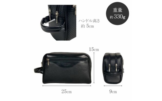 パンチング天ファスナーWポーチ 黒 25965-01 / 平野鞄 ポーチ 2層式 仕分け収納 ダブルファスナー カード入れ 縦持ち サイドハンドル フォーマル シンプル デザイン 高級 豊岡製鞄 日本製 かばん カバン バッグ 鞄