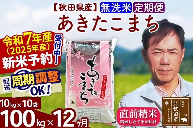 ※令和7年産 新米予約※《定期便12ヶ月》秋田県産 あきたこまち 100kg【無洗米】(10kg袋) 2025年産 お届け周期調整可能 隔月に調整OK お米 みそらファーム|msrf-31712