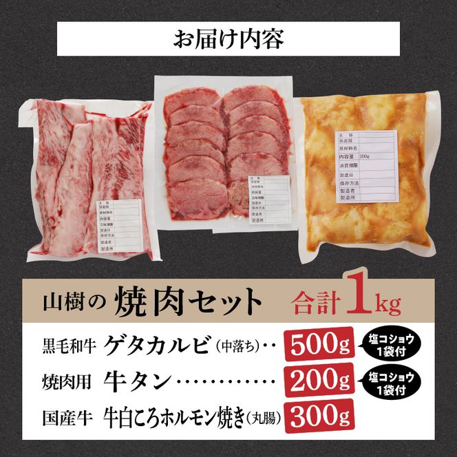 山樹の焼肉セット（黒毛和牛ゲタカルビ、牛タン、白ころホルモン） ［047R33］