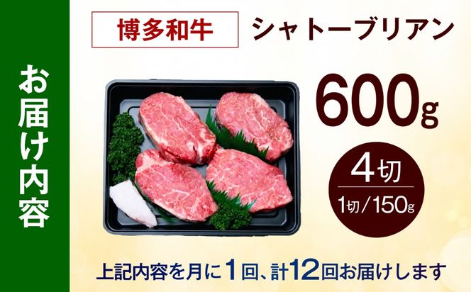 【全12回定期便】博多和牛 シャトーブリアン 150g×4枚 （計600g）《築上町》【肉のくまもと屋】[ABEZ022]