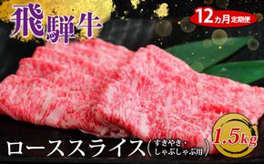【12ヵ月定期便】飛騨牛 ローススライス（すきやき・しゃぶしゃぶ用）約500g×3（1.5kg）