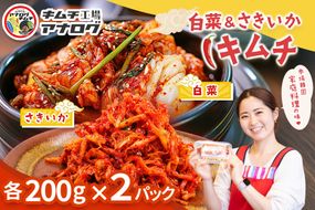 人気2種の本格キムチ 白菜＆さきいかセット(各200g×2パック)【熟成 旨辛 本格キムチ 食べ比べセット 手づくり 国産素材 発酵食品 ご飯のお供 ピリ辛 おつまみ】(H104280)