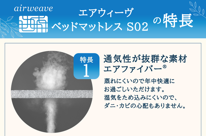 エアウィーヴ ベッドマットレス S02 クイーン 寝具 ベッド サイズ セミダブル ダブル クイーン オールシーズン対応 ぐっすり ホテル 安眠 健康 高反発 腰 肩 熟睡 寝具 寝心地 新生活 洗える 送料無料 体圧分散 大人気 日本製 国産  人気 妊婦 赤ちゃん