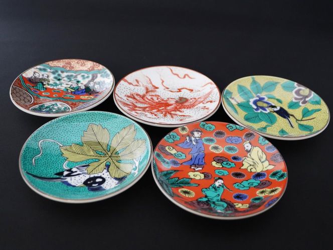 九谷焼　3.2号皿揃　時代絵 （5枚セット）a01 工芸品 